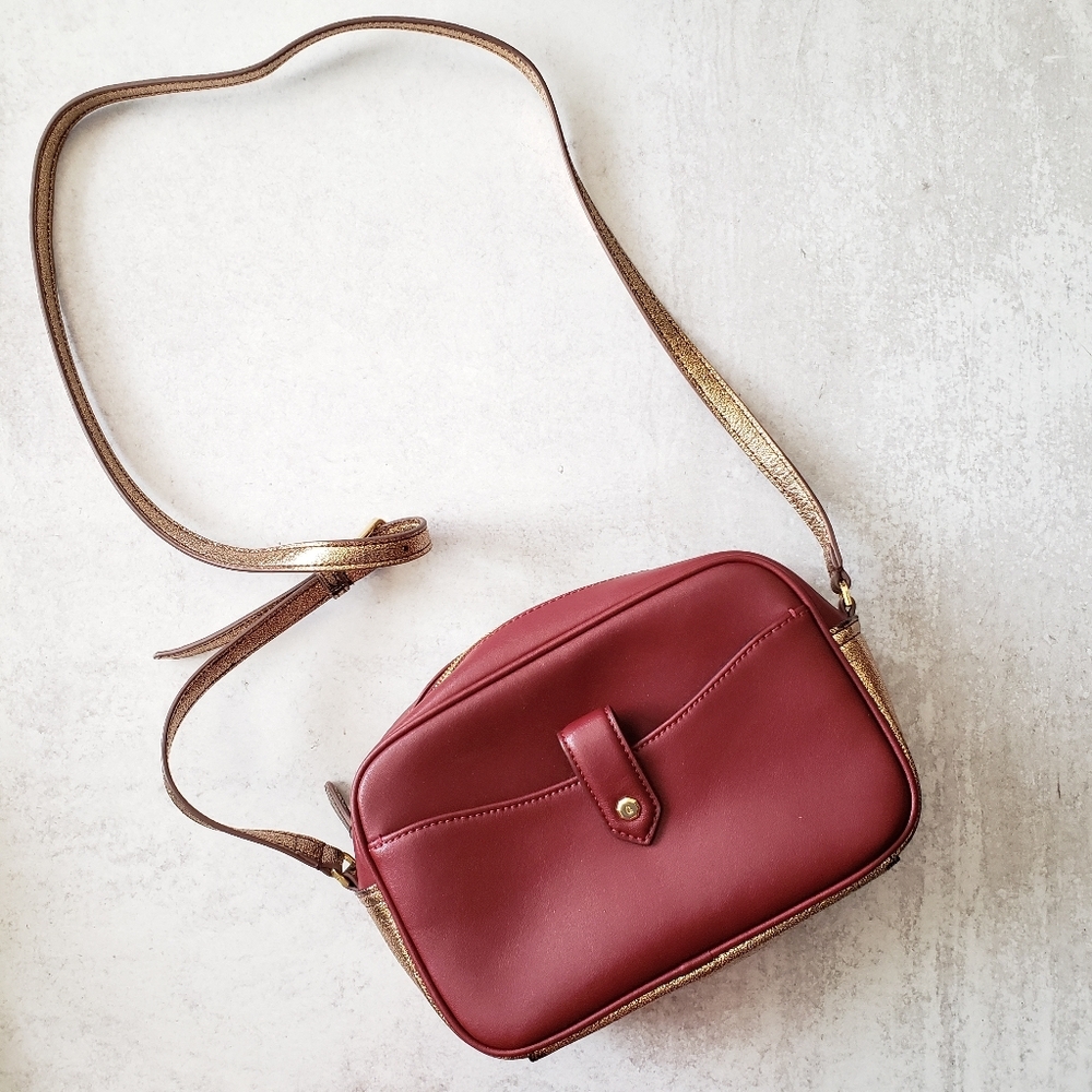 GILI Got It Love It Maroon Leather Crossbody Bag Purse Rose Gold